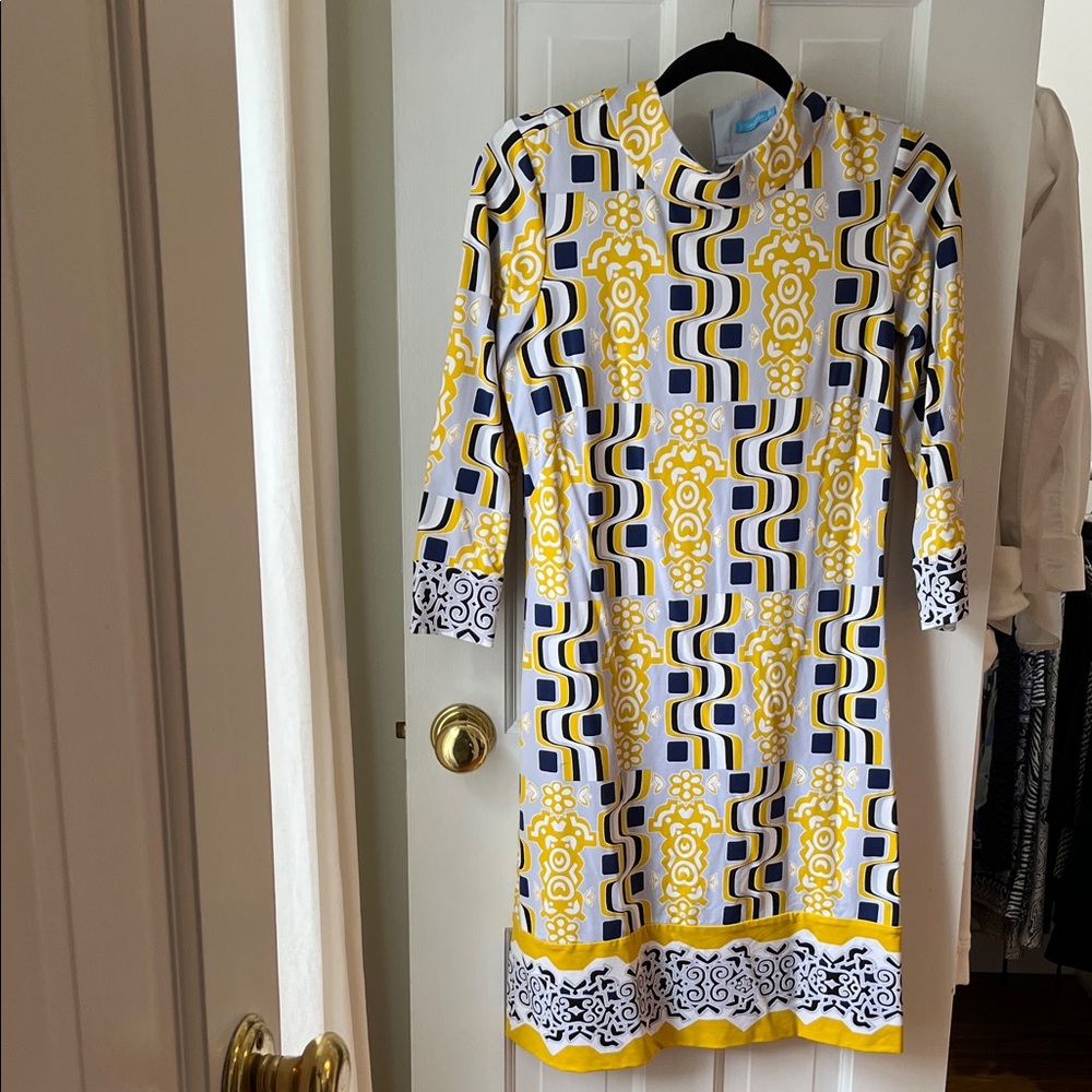 J. McLaughlin Vibrant Yellow and Blue Patterned Dress